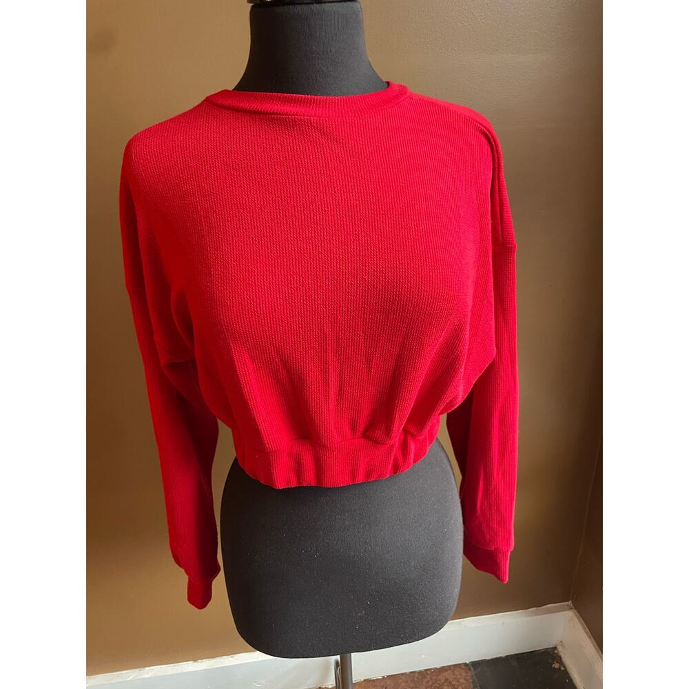 Women's Small Cropped Casual Dress Top Long Sleeve GUC Red